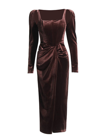 Elegant VelvetTwist Split Vintage Dress