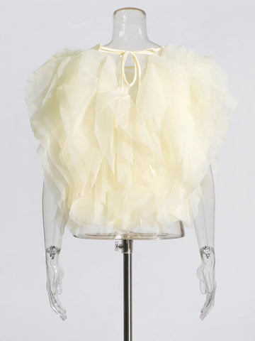 Spliced Ruffle Edge Sleeveless Blouse