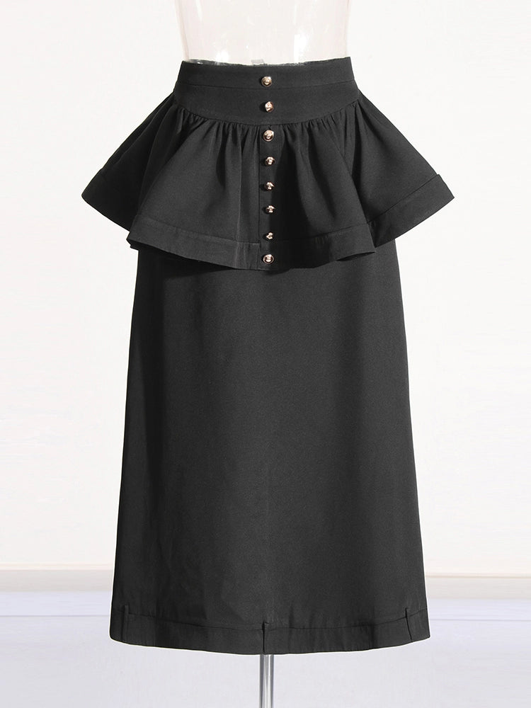 Long SLeeve Blouse With Pleated High Waiste Skirt Two Piece Set