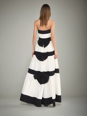 Strapless Striped Bow Decorated Maxi Dresses