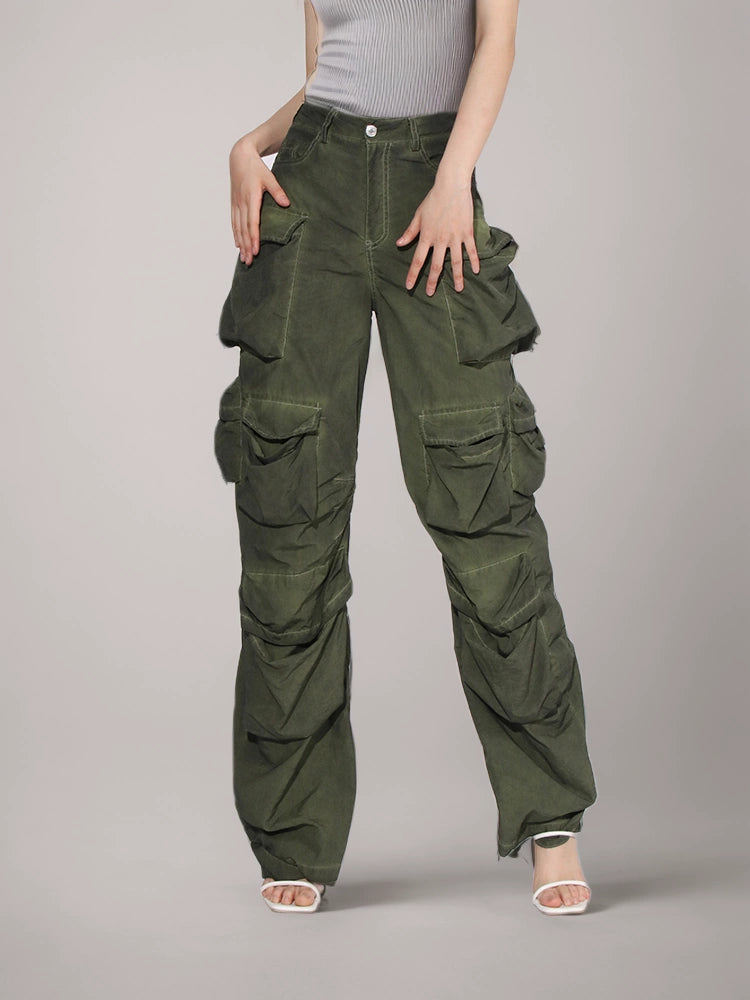 Pantalon cargo taille haute à poches rétro épissées