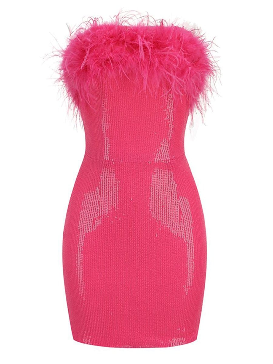 Elon Feather Bodycon Mini Dress