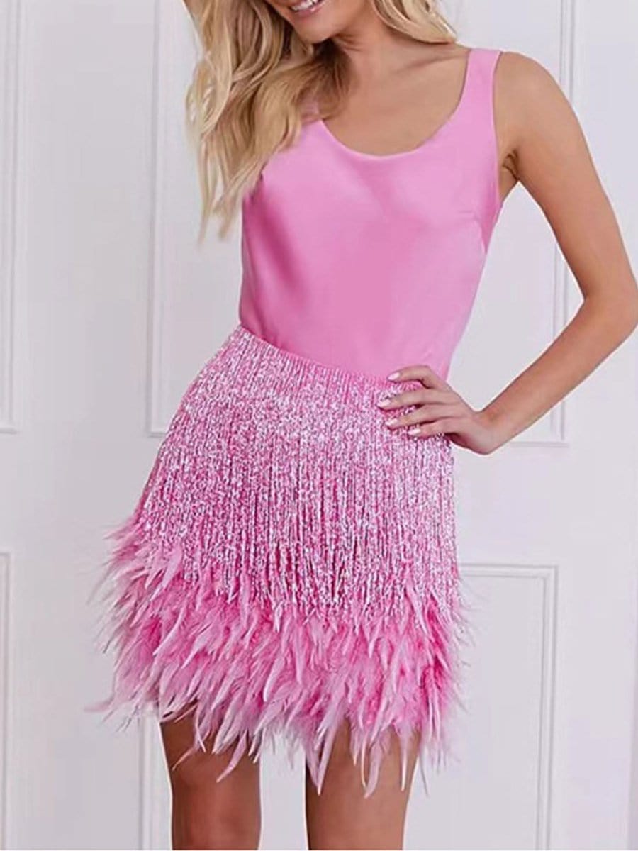 Evie Feather Top & Feather Skirt Set