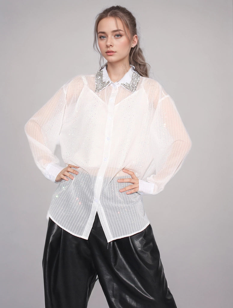 Diamonds Bead Collar Sunscreen Shirt