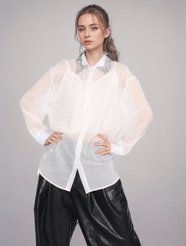 Diamonds Bead Collar Sunscreen Shirt