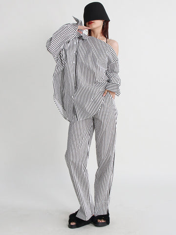 Two Piece Set Lapel Off Shoulder Long Sleeve
