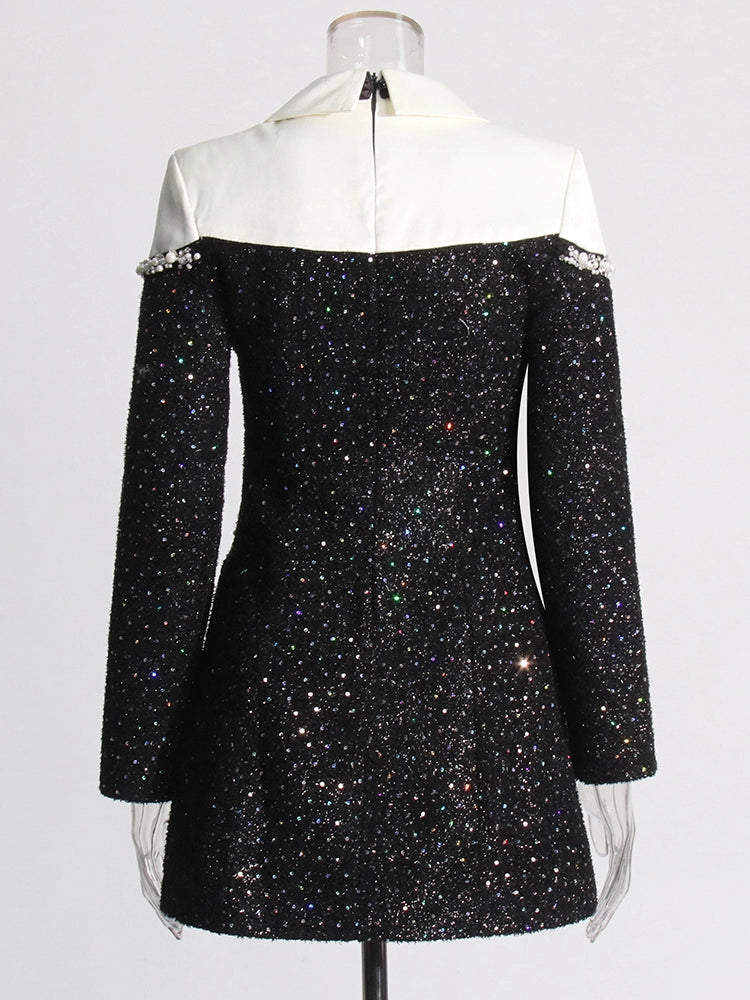 Sequin Studded Long Sleeve A-line Mini Dresses