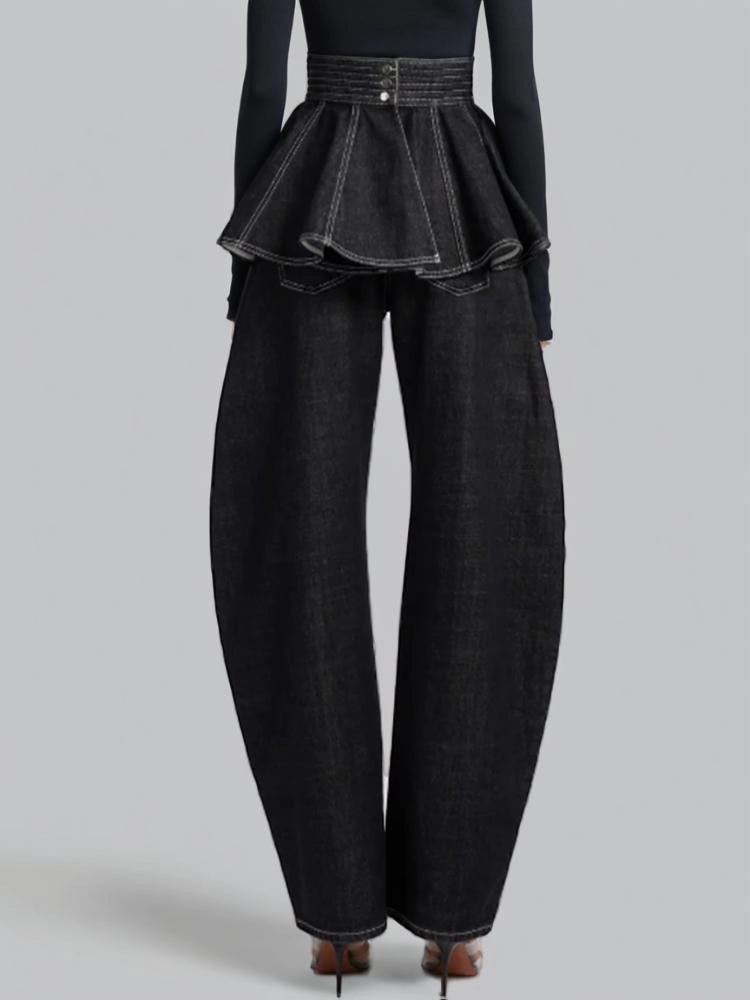 High Waist Denim Pleated Jeans