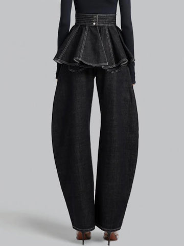 High Waist Denim Pleated Jeans