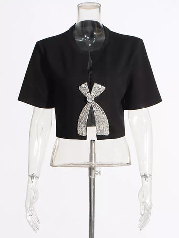 Kurzes T-Shirt mit Patchwork-Diamanten