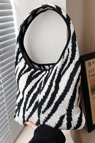 Zebra Pattern Knit Shoulder Bag