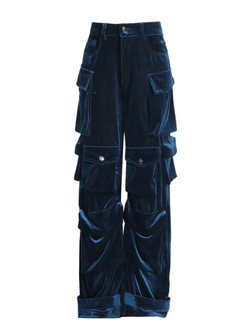 Pantalon cargo à poches pour pantalon taille haute en velours épissé