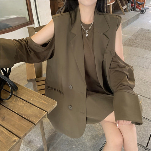 Lockere Weste, Jacke und T-Shirt, zweiteiliges Set