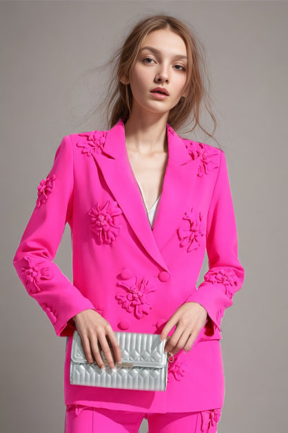 Floral Notched Collar Slim Blazer