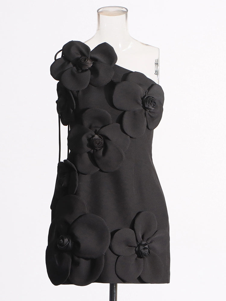 Flower Hanging Neck Strapless Mini Dress