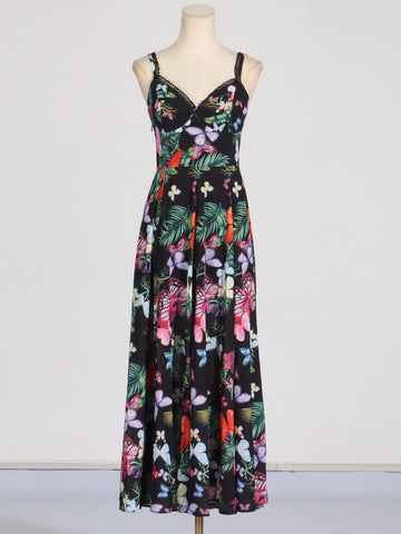 Strapless Printing Hem Slit Maxi Dresses