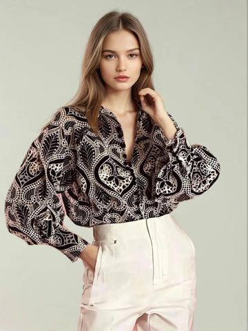 Embroidered Hollow Bubble Sleeve Shirt