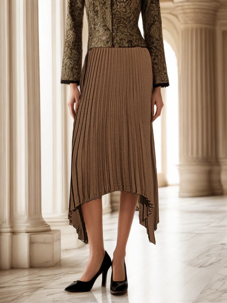 Irregular Hem Patchwork Pleated Skirts