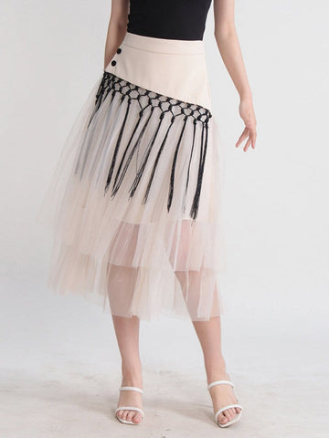 Gianna Tassel Mesh Midi Skirt