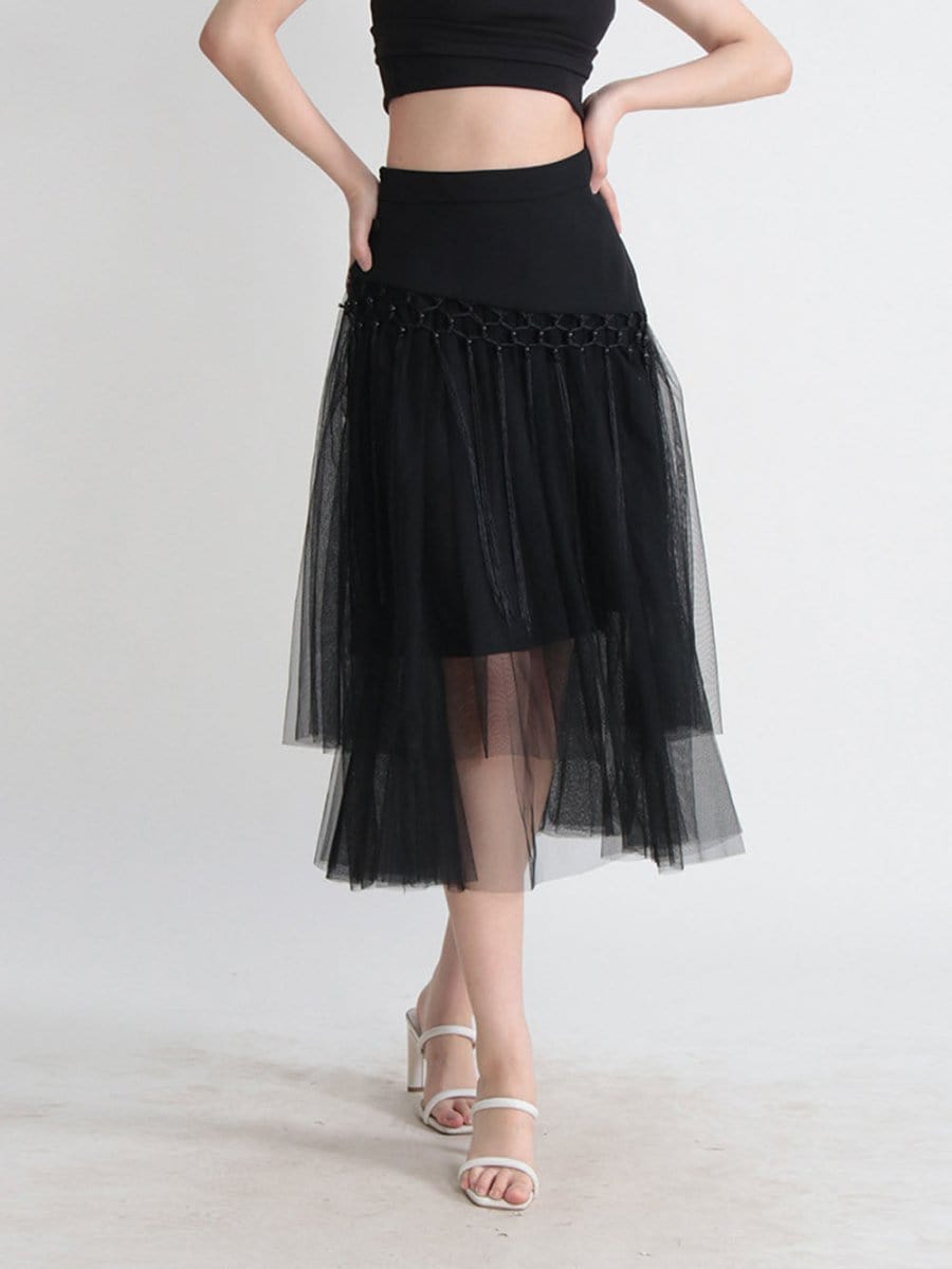 Gianna Tassel Mesh Midi Skirt