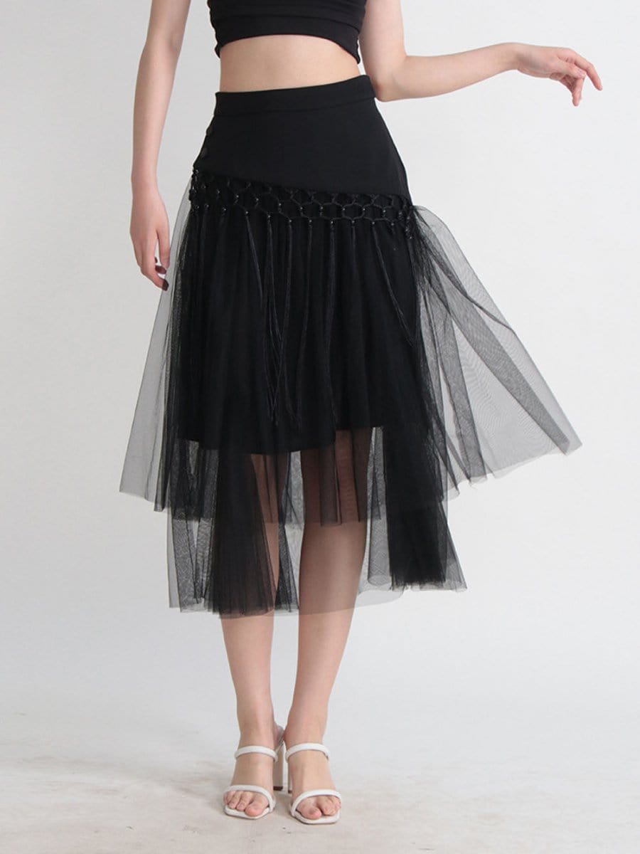 Gianna Tassel Mesh Midi Skirt