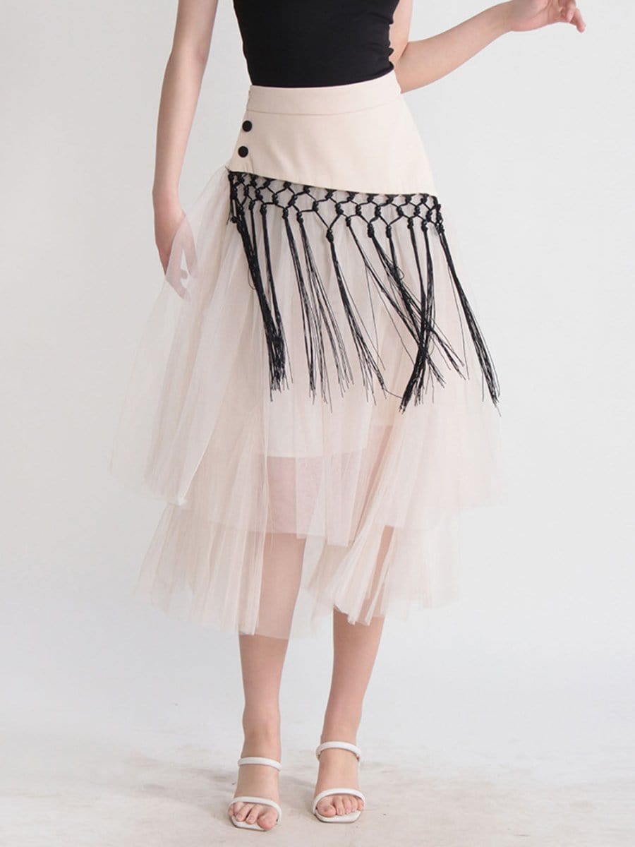 Gianna Tassel Mesh Midi Skirt