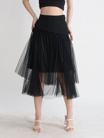 Gianna Tassel Mesh Midi Skirt