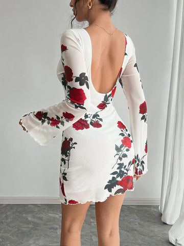 Floral Flared Sleeve Dress