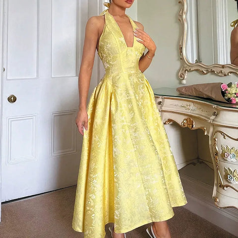 Printed V-Neck Sleeveless Wide-Sleeved Dress