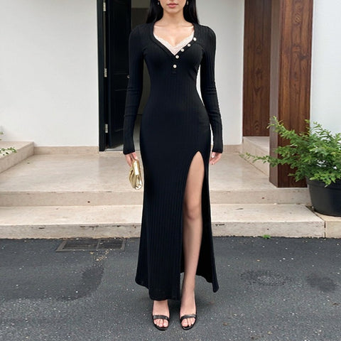 Lace Slit Slimming Dress