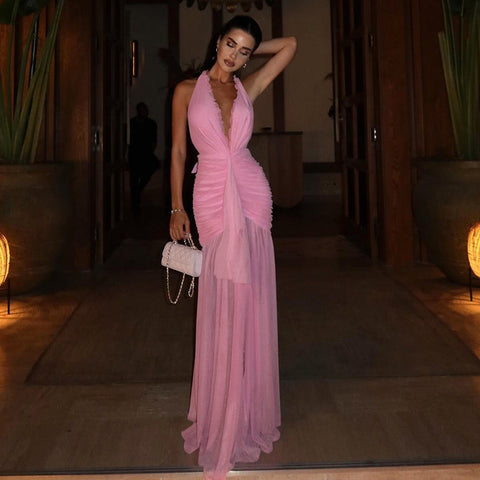 Low-Cut V-Neck Collarless Dress