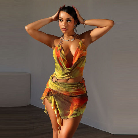 Net Fabric Low-Cut Irregular Strapless Dress