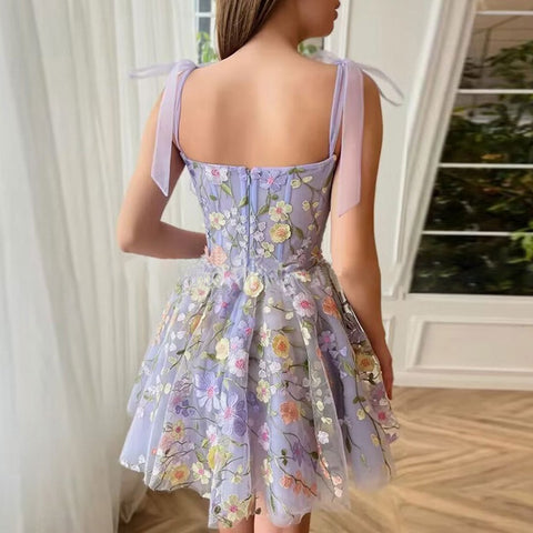 Three-Dimensional Flower Halter Dress