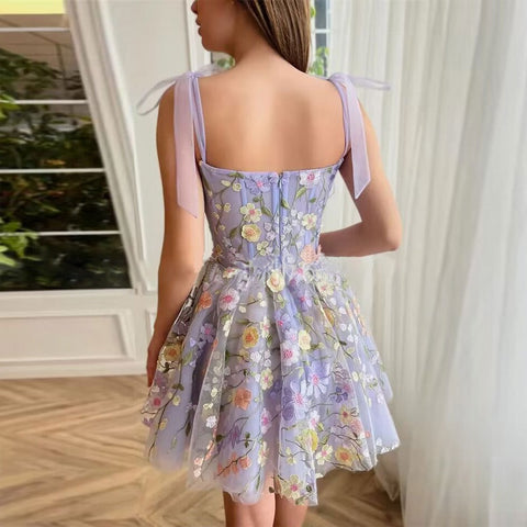 Three-Dimensional Flower Halter Dress