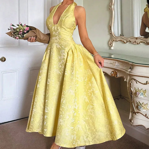 Printed V-Neck Sleeveless Wide-Sleeved Dress