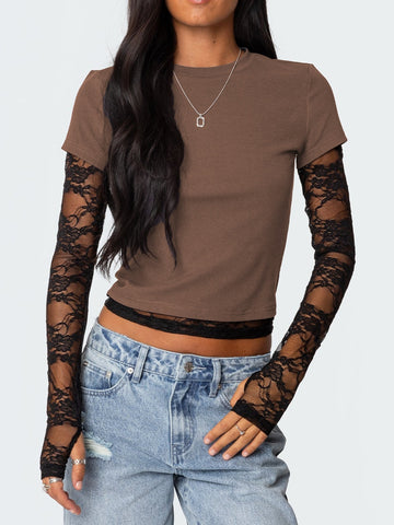 Lace Sleeves With Two Round-Neck T-Shirts