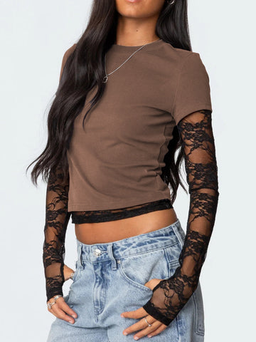 Lace Sleeves With Two Round-Neck T-Shirts