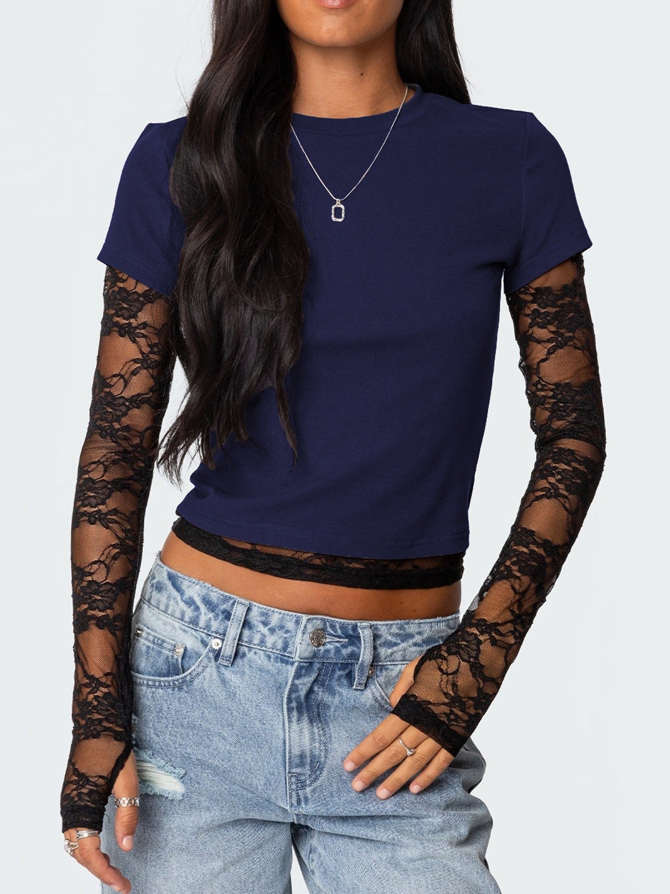 Lace Sleeves With Two Round-Neck T-Shirts