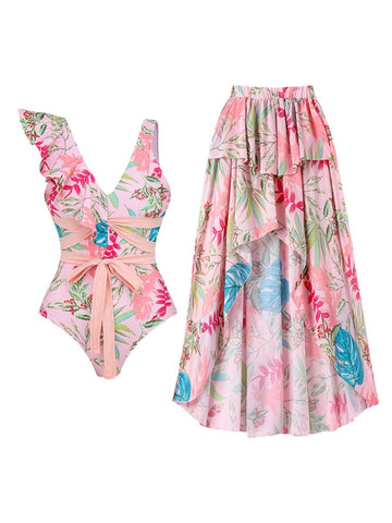 Kaya Ruffle Swimsuit & Skirt Set