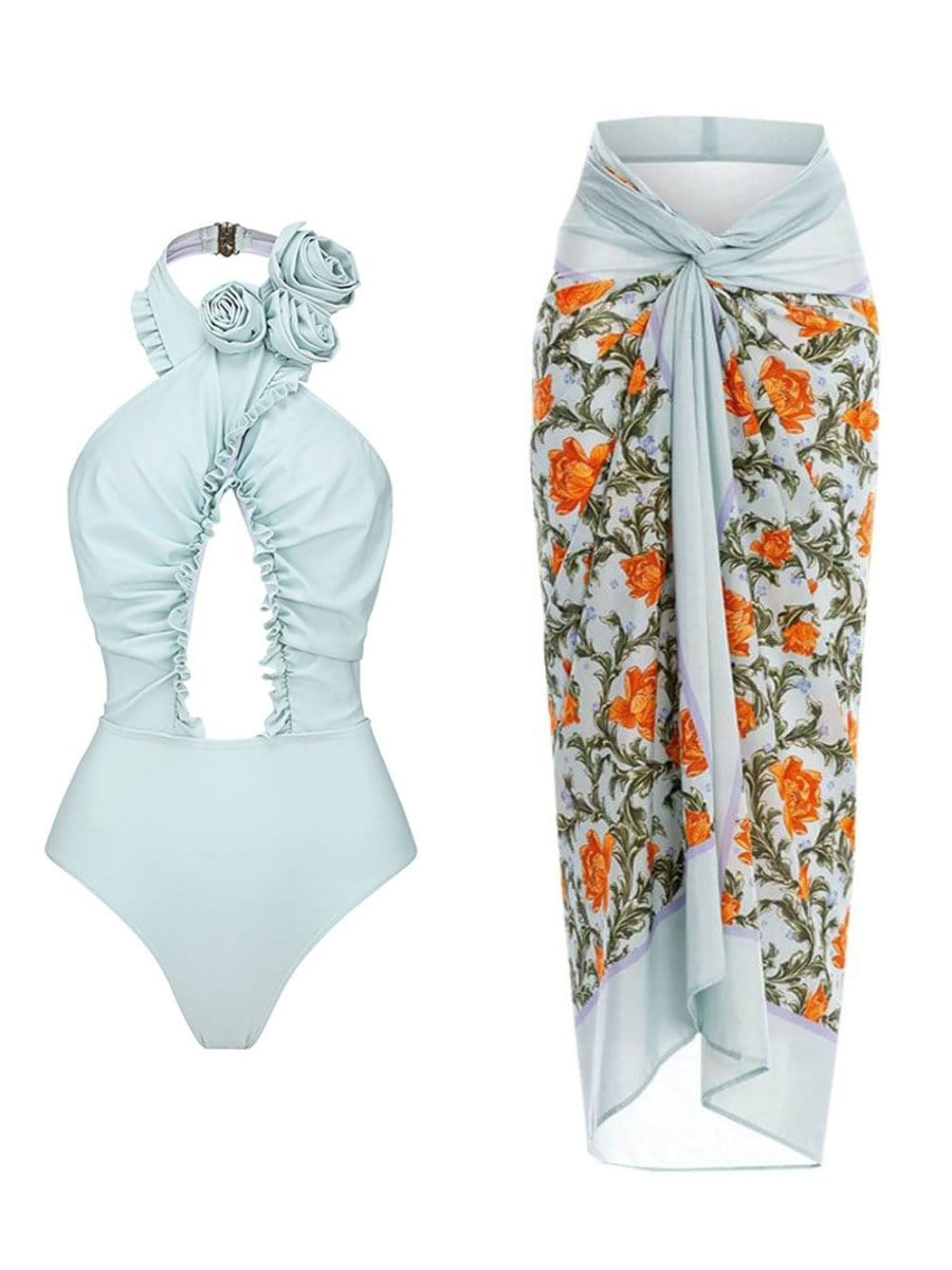 Kaya Ruffle Swimsuit & Skirt Set