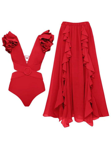 Keziah Ruffle Swimsuit & Skirt Set