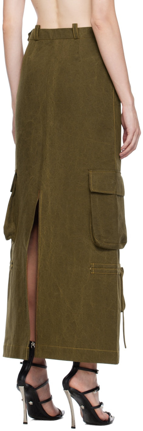 Patchwork Hollow Out Stand Collar Jackets+Cargo Maxi Skirt