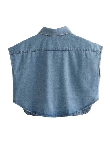 Kiara Cropped Denim Mini Shirt