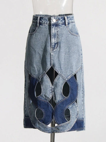 Lydia Denim Hollow Out Skirt