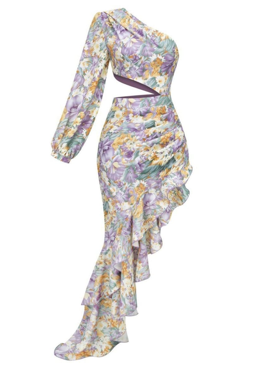 Madison Asymmetrical Ruffle Maxi Dress