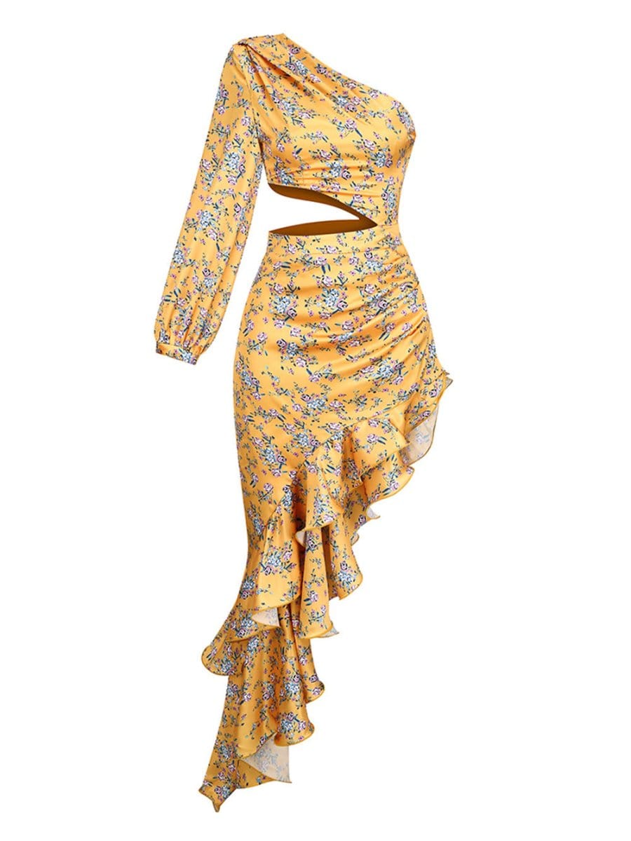 Madison Asymmetrical Ruffle Maxi Dress