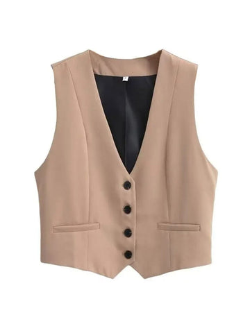 Olivia Button Cropped Sleeveless Chic Top