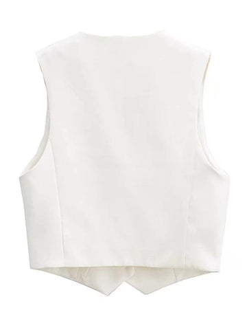 Olivia Button Cropped Sleeveless Chic Top