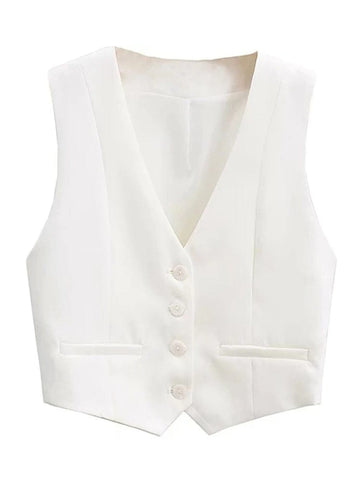 Olivia Button Cropped Sleeveless Chic Top