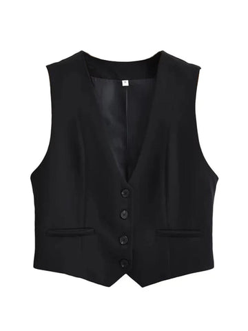 Olivia Button Cropped Sleeveless Chic Top